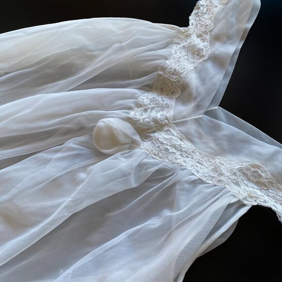 Vtg 1950s RoVel of California White Nylon Chiffon Nightgown Sheer Lace Size S - Picture 9 of 12